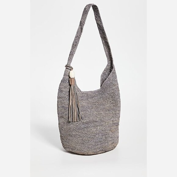 NWT Mar Y Sol Dove Gray Augusta Woven Raffia Shoulder Bag Tote Beach Bag - Picture 1 of 8